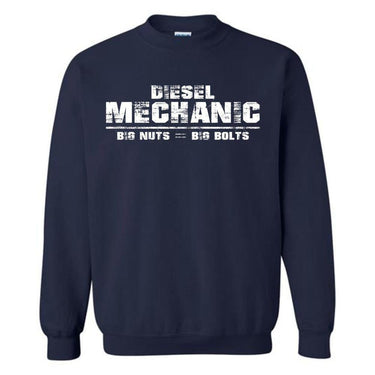 Diesel Mechanic - Big Nuts = Big Bolts Crew Neck Sweatshirt in navy